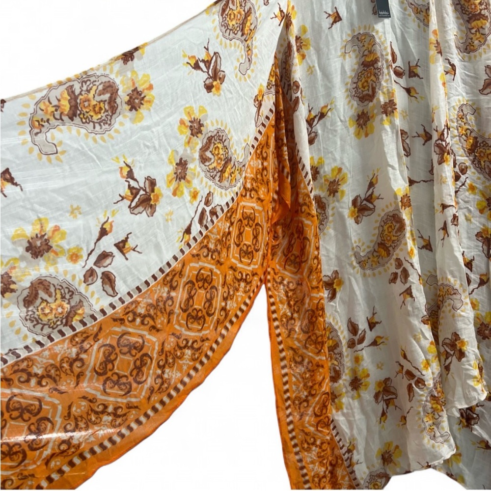 Nicole Miller New York Sheer Kimono Duster Orange Paisley Floral NWT One Size - Picture 5 of 7